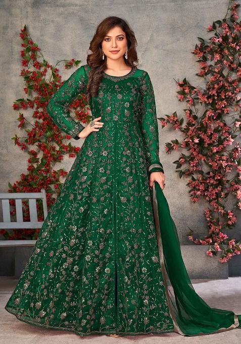 Green Embroidered Net Salwar Kameez