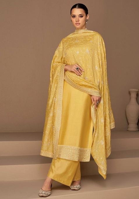 Yellow Embroidered Silk Salwar Kameez