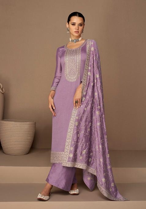 Lavender Embroidered Silk Salwar Kameez