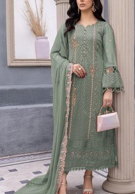 Light Green Embroidered Georgette Pakistani Suit