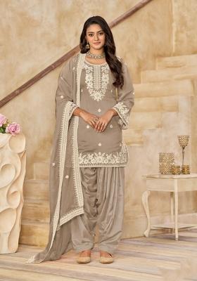 Beige Embroidered Silk Salwar Kameez
