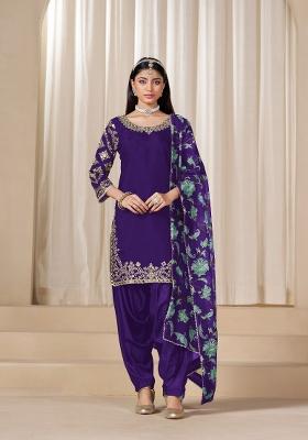 Purple Embroidered Silk Blend Salwar Kameez