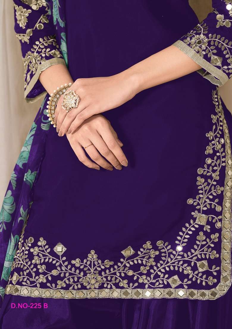 Purple Embroidered Silk Blend Salwar Kameez - Indya