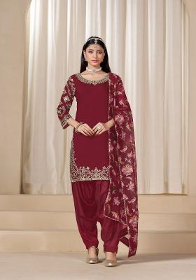 Blood Red Embroidered Silk Salwar Kameez