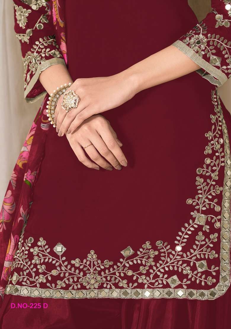 Blood Red Embroidered Silk Salwar Kameez - Indya