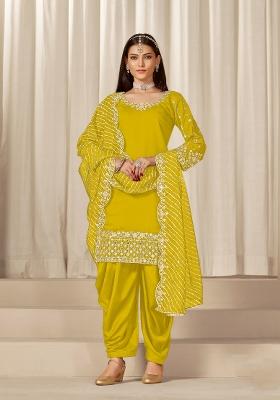 Yellow Embroidered Silk Salwar Kameez