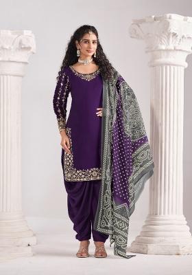 Purple Embroidered Silk Blend Salwar Kameez