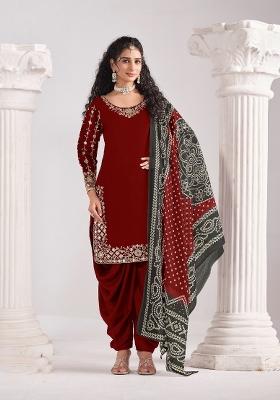 Red Embroidered Silk Salwar Kameez