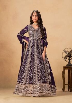 Wine Embroidered Georgette Salwar Kameez