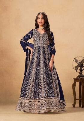 Navy Blue Embroidered Georgette Salwar Kameez