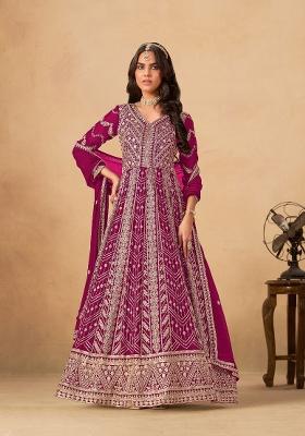 Rani Pink Embroidered Georgette Salwar Kameez