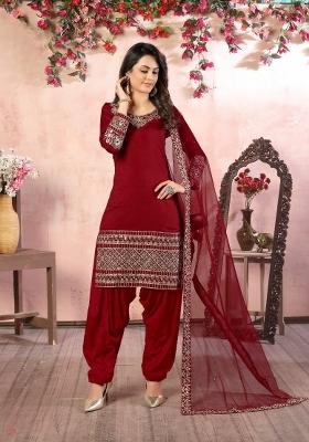 Lavender Embroidered Net Anarkali Set