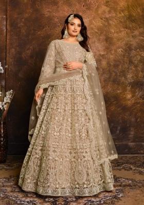 Mehendi Embroidered Net Anarkali Set