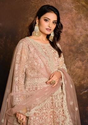 Peach Embroidered Net Anarkali Set