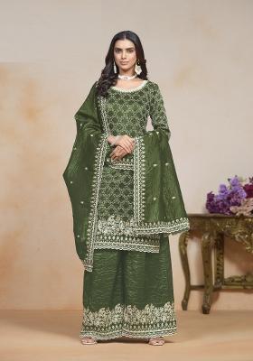 Green Embroidered Organza Salwar Kameez