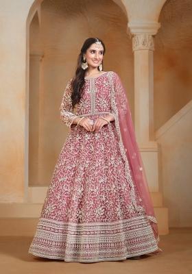 Pink Embroidered Net Anarkali Set