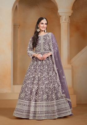 Lavender Embroidered Net Anarkali Set