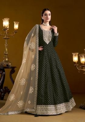 Black Embroidered Chanderi Anarkali Set
