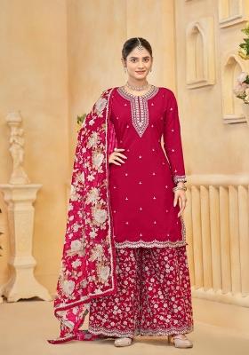 Red Embroidered Silk Salwar Kameez