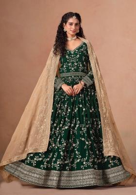 Dark Green Jacquard Georgette Salwar Kameez