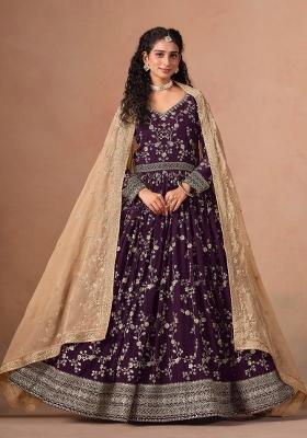 Purple Jacquard Georgette Salwar Kameez
