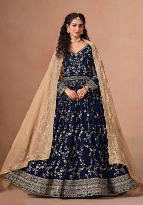 Navy Blue Jacquard Georgette Salwar Kameez
