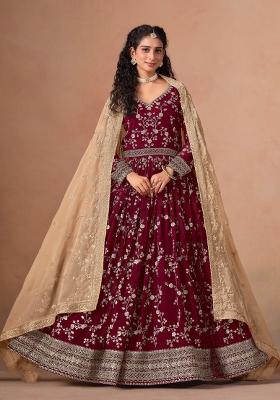 Red Jacquard Georgette Salwar Kameez