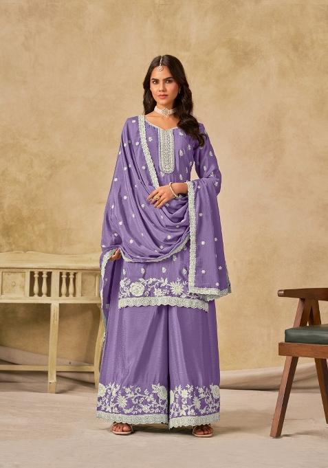 Lavender Embroidered Silk Salwar Kameez