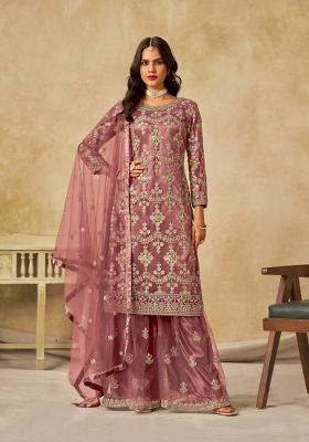 Brown Embroidered Net Salwar Kameez