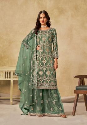 Green Embroidered Net Salwar Kameez