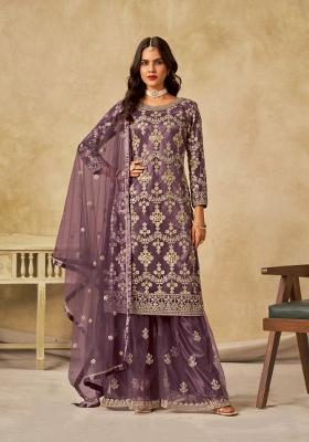 Purple Embroidered Net Salwar Kameez