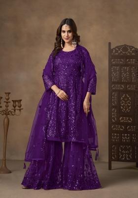 Violet Sequin Work Net Salwar Kameez