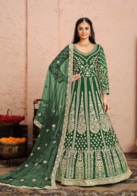 Green Embroidered Net Anarkali Set