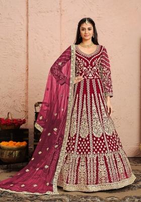 Pink Embroidered Net Anarkali Set