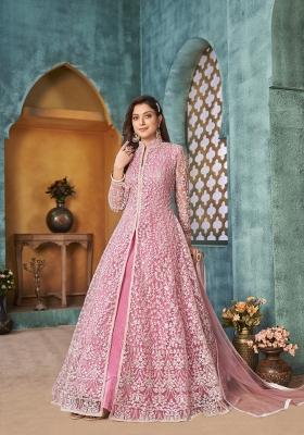 Pink Embroidered Net Anarkali Set