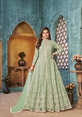 Light Green Embroidered Net Anarkali Set