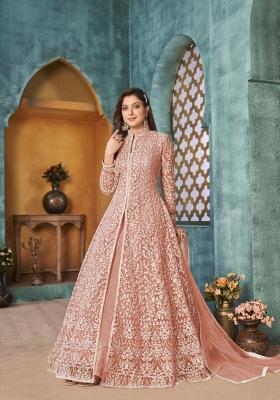 Peach Embroidered Net Anarkali Set
