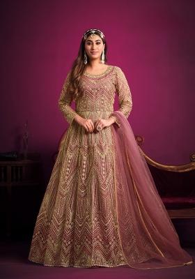 Pink Embroidered Net Anarkali Set