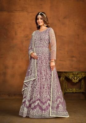 Lavender Embroidered Net Anarkali Set