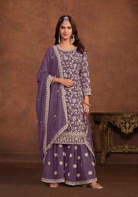 Lavender Embroidered Georgette Salwar Kameez