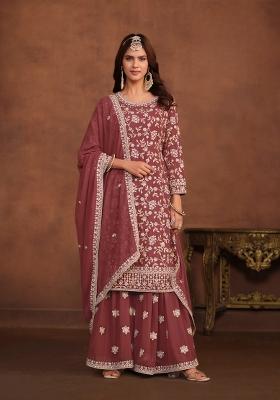 Brown Embroidered Georgette Salwar Kameez