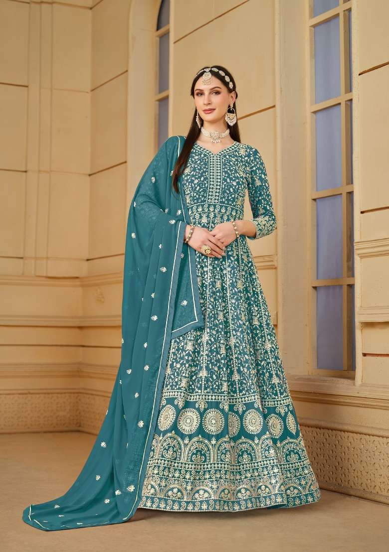 Yellow Embroidered Georgette Anarkali Set - Indya