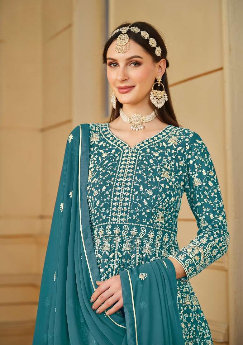 Yellow Embroidered Georgette Anarkali Set - Indya