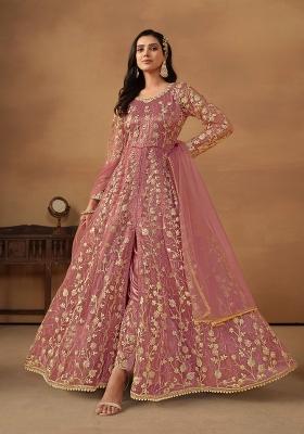Pink Embroidered Net Anarkali Set