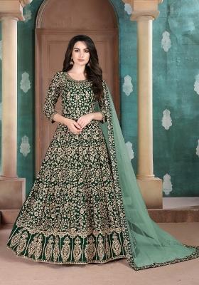 Green Embroidered Georgette Anarkali Set