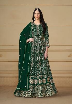 Green Embroidered Georgette Anarkali Set