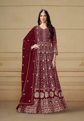 Maroon Embroidered Georgette Anarkali Set