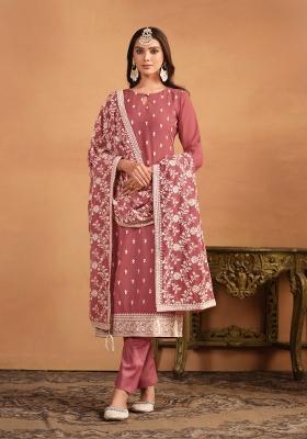 Brown Embroidered Georgette Salwar Kameez