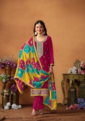 Wine Embroidered Silk Salwar Kameez