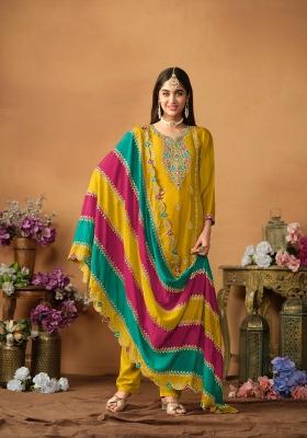 Mustard Embroidered Silk Blend Salwar Kameez